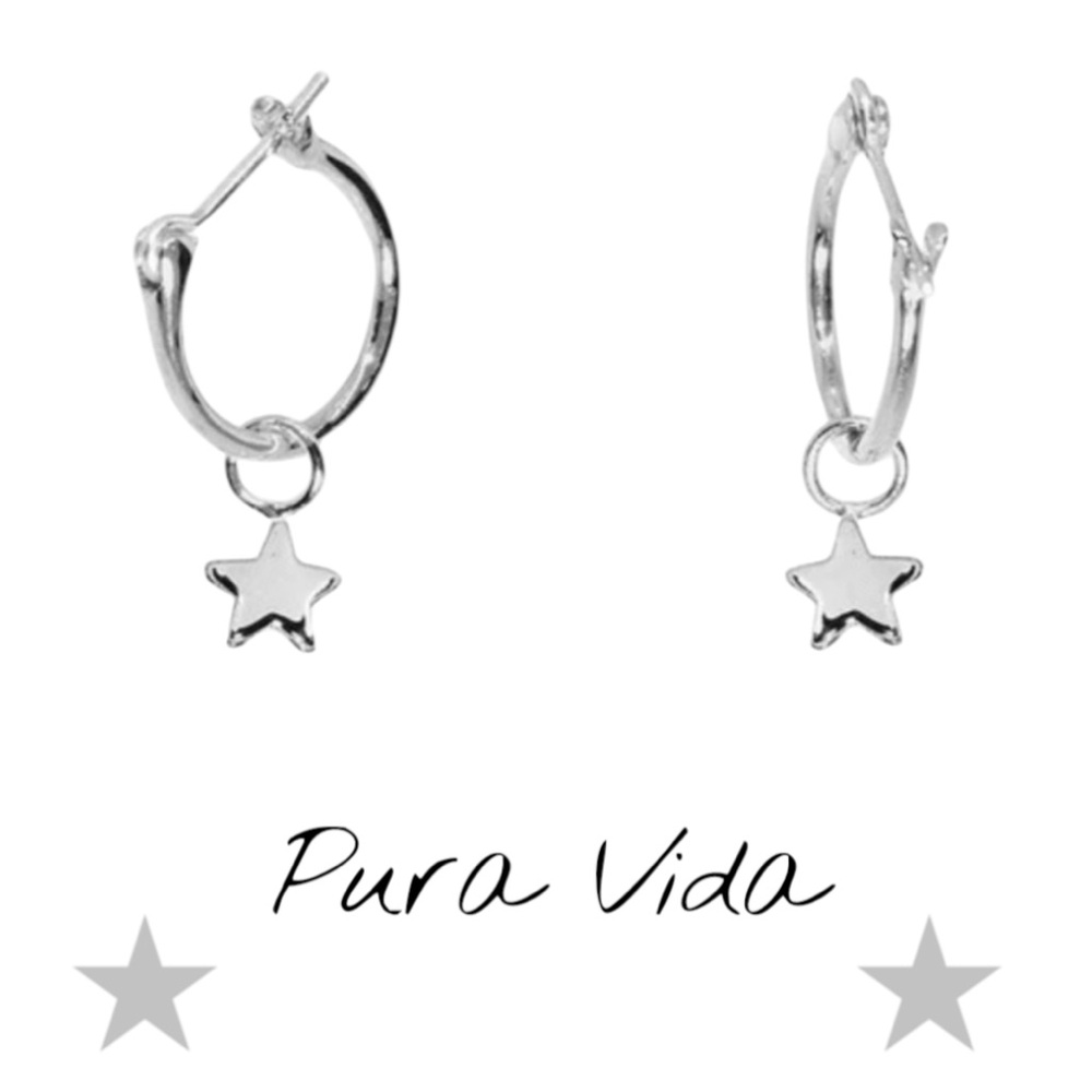 ⭐️NWT Pura Vida Silver Star Charm Hoop Earrings⭐️